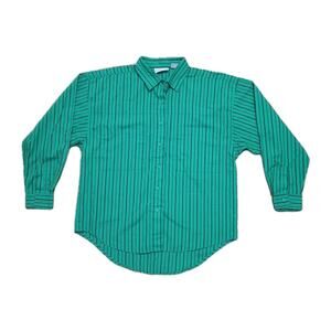 Vtg Pyramid Striped Green & Black Long Sleeve Shirt Large